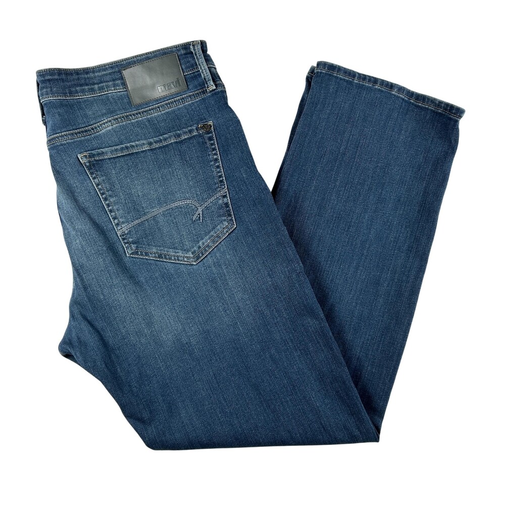 Mavi Matt Jeans Mens 36x30 Medium Wash Blue Relaxed Straight Stretch Denim